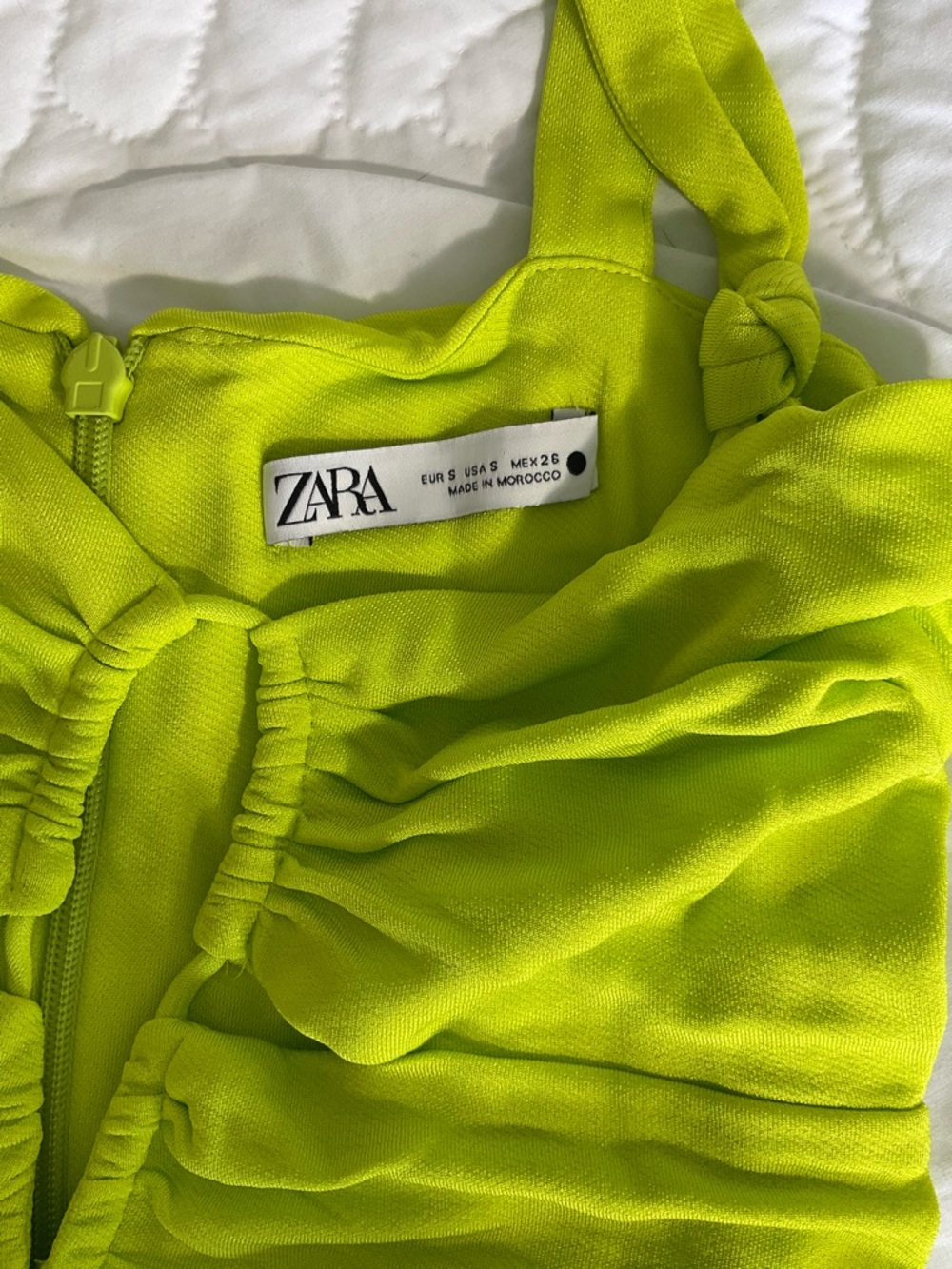 Zara Neon Lime Ruched Mini Dress - Picture 2 of 6